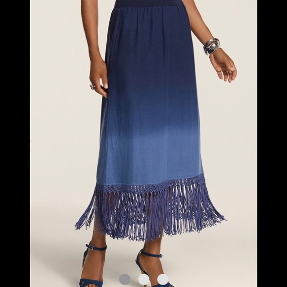 Chico’s Ombré Fringe Francesca Maxi Skirt Size 1 - Picture 2 of 8